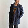 cut denim coatスタイル。