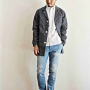 cut denim coatスタイル。