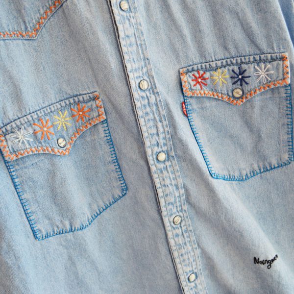 Nasngwam.のFLOWER DENIM SHIRTS