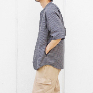 BAND COLLAR CHECK SHIRTS