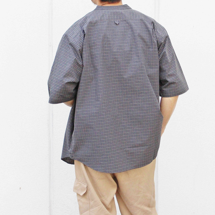 BAND COLLAR CHECK SHIRTS