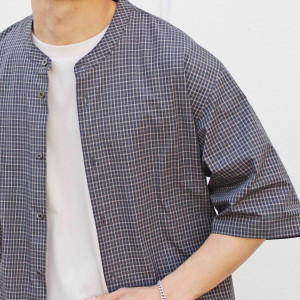 BAND COLLAR CHECK SHIRTS