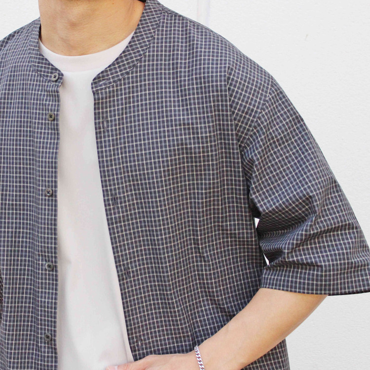 BAND COLLAR CHECK SHIRTS