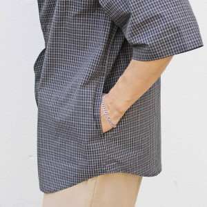 BAND COLLAR CHECK SHIRTS