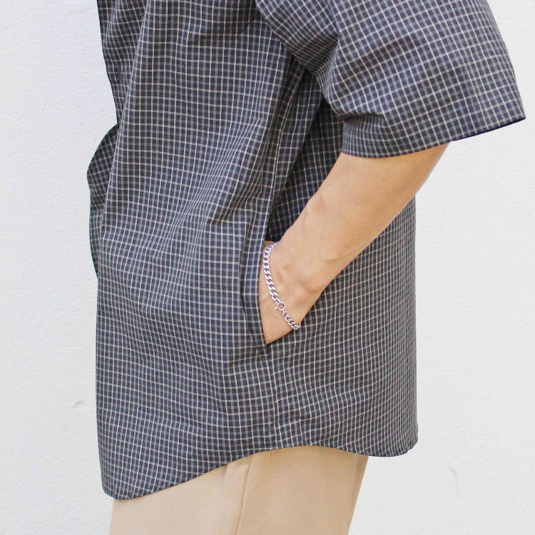 BAND COLLAR CHECK SHIRTS
