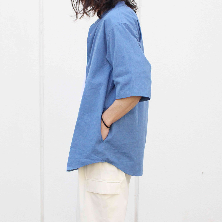 BAND COLLAR CHAMBRAY SHIRTS
