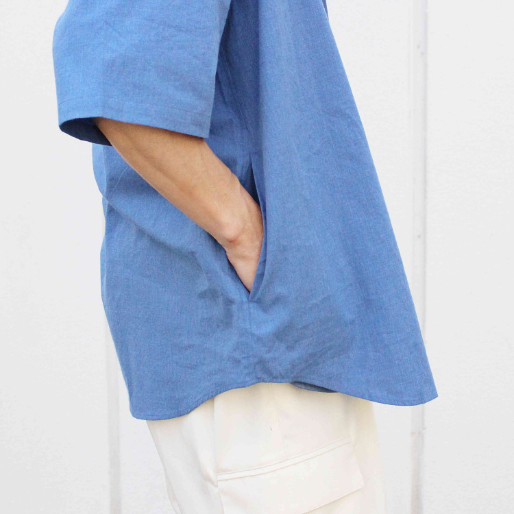 BAND COLLAR CHAMBRAY SHIRTS