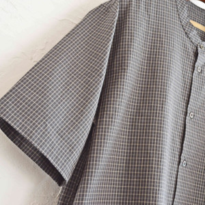 BAND COLLAR CHECK SHIRTS