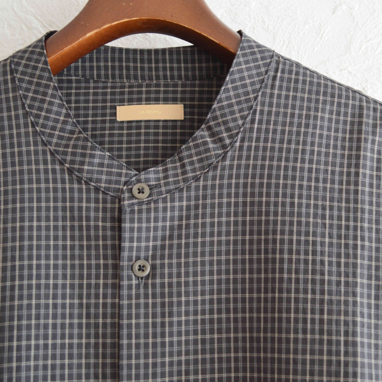 BAND COLLAR CHECK SHIRTS