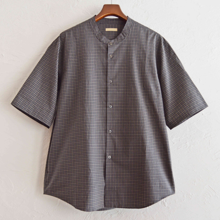 BAND COLLAR CHECK SHIRTS